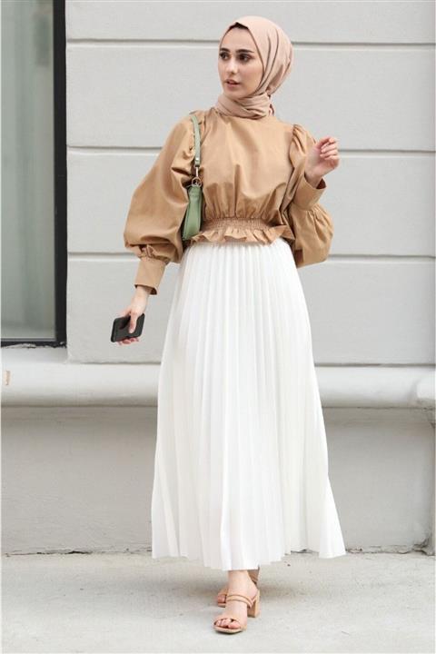 Gizce Linya Beyaz Etek