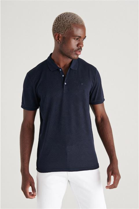 Avva Erkek Lacivert Polo Yaka Jakarlı Slim Fit T-shirt A11y1207