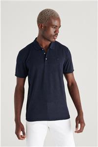 Avva Erkek Lacivert Polo Yaka Jakarlı Slim Fit T-shirt A11y1207