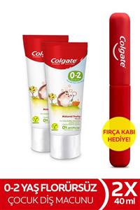 Colgate 0-2 Yaş Doğal Meyve Tadında Florürsüz Çocuk Diş Macunu 40 ml X 2 Adet + Fırça Kabı