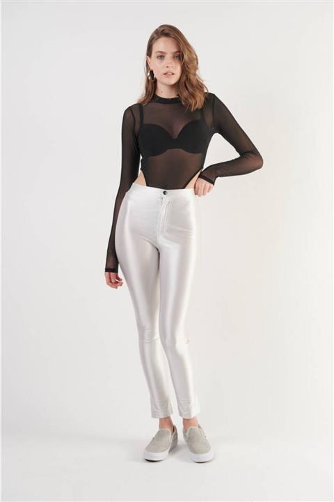 maacbutik Siyah Uzun Kollu Transparan Alttan Çıtçıtlı Tül Bodysuit