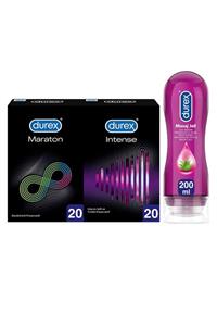 Durex Maraton Geciktiricili 20’li ve Intense Uyarıcı 20’li Prezervatif + Aloe Vera Masaj Jeli 200ml