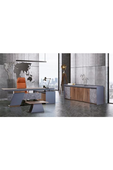 MODA OFİS BÜRO MOBİLYALARI Venezia Luck Majör Etejerli Vip Masa Takımı 3 Parça