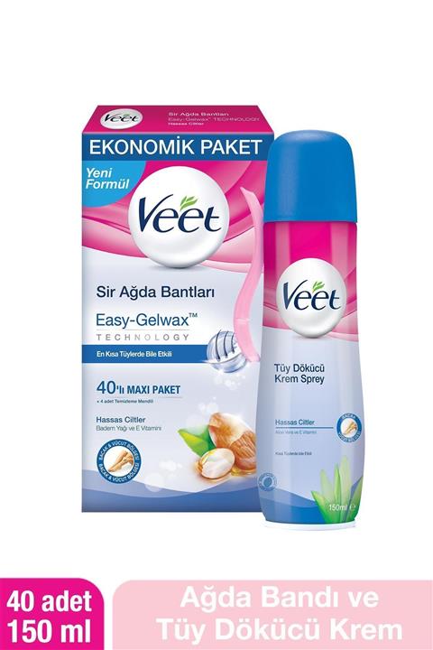 Veet 40’lı Hassas Sir Ağda Bantları + 150 Ml Hassas Tüy Dökücü Sprey Avantaj Paketi