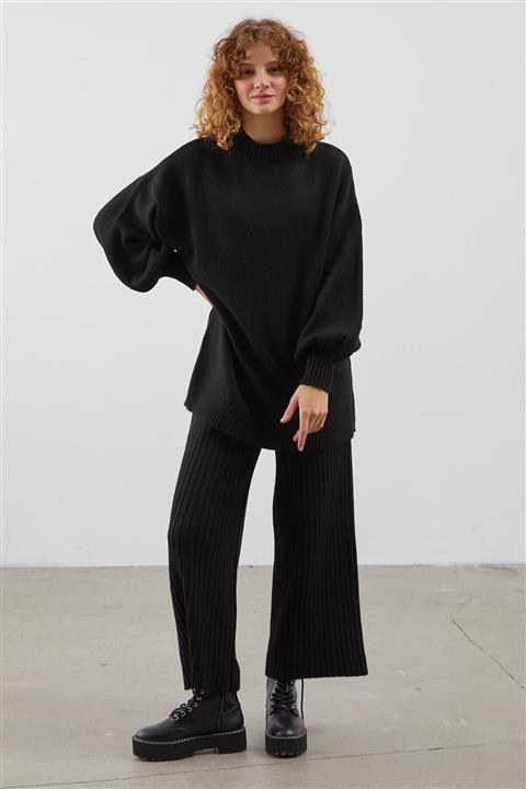 Hooopstore Fitilli Triko Pantolon - Siyah