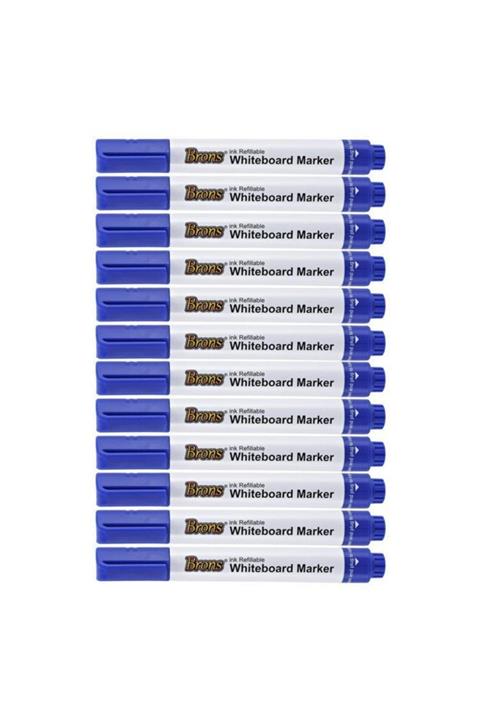 Brons Doldurulabilir Beyaz Tahta Kalemi 12'li Kutu Mavi