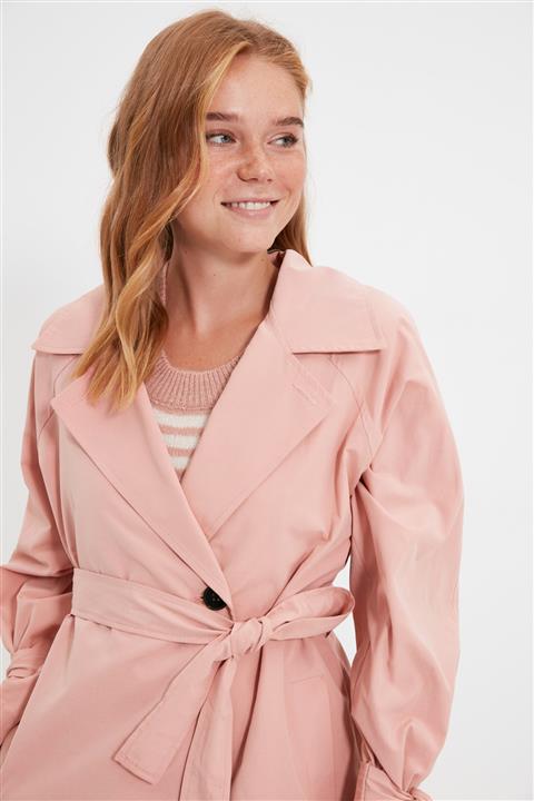 TRENDYOLMİLLA Gül Kurusu Kemerli Midi Trençkot TWOSS21TR0002