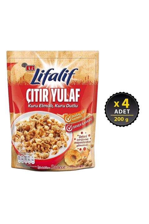 Eti Lifalif Çıtır Yulaf Elmalı, Dutlu 200 g x 4 Adet
