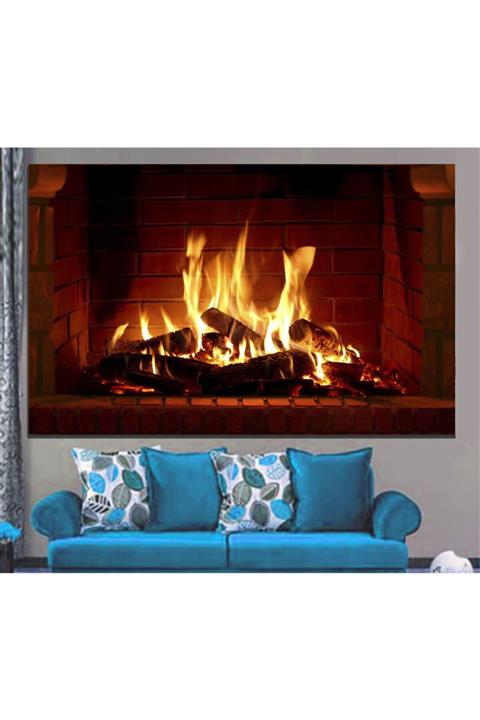 AYSAR HOME Led Işıklı Şömine Desenli Kanvas Tablo