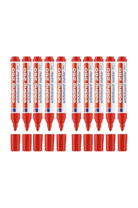 Edding 260 Beyaz Tahta Kalemi 10'lu Paket Kırmızı