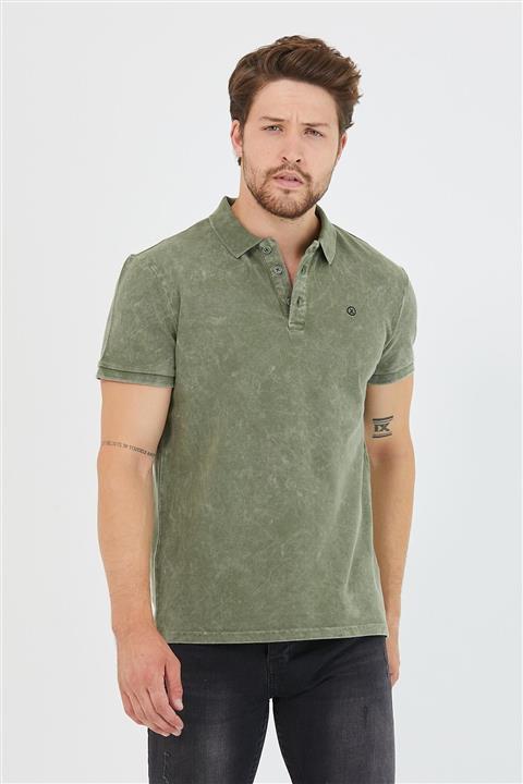 Polo State Erkek Haki Parça Boya Regular Kalıp Polo Yaka T-shirt