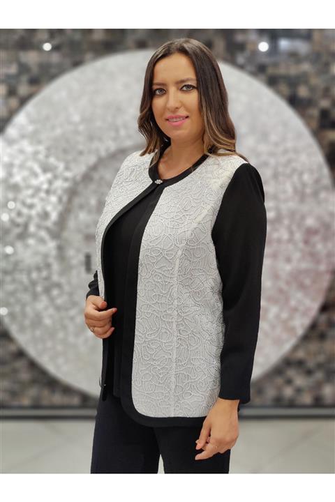 OLEA XXL Büyük Beden Abiye Takım 1903 Gümüş