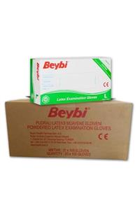 Beybi Latex Pudralı Beyaz Muayene Eldiveni Large 100'lü Paketlerde 1 Koli 20 Paket