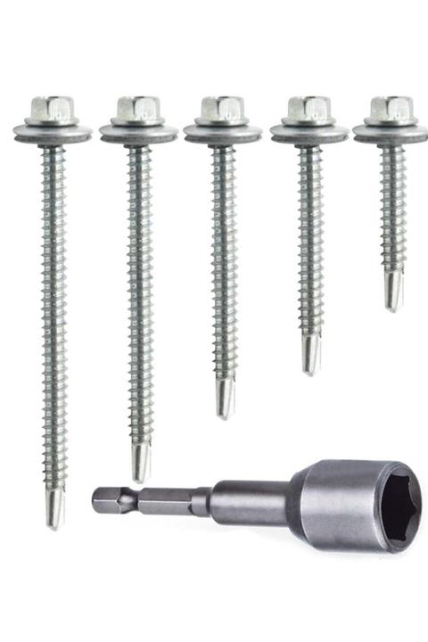 AKSUFEZ Çatı Matkap Uçlu Trapez Saç Vidası Akıllı Vida 100 Adet 5,5x135 mm