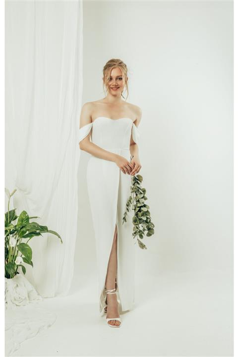 DUONE Yırtmaç Detaylı Straplez Elbise