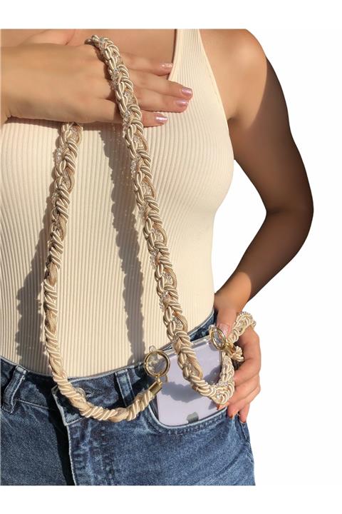 Natum Studio Crystal Kristal Taşlı Örgü Telefon Askısı Zinciri Boyun Askısı