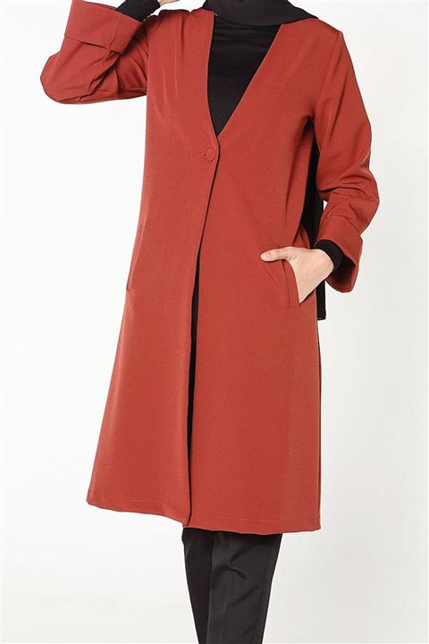 ALLDAY Kiremit Düğmeli Cepli Uzun Ceket