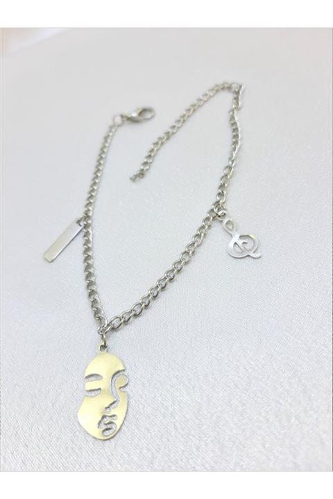 TÜKKAN ACCESSORİES Kadın Sarı Gümüş Kaplama Zincir Figür Sallantılı Halhal