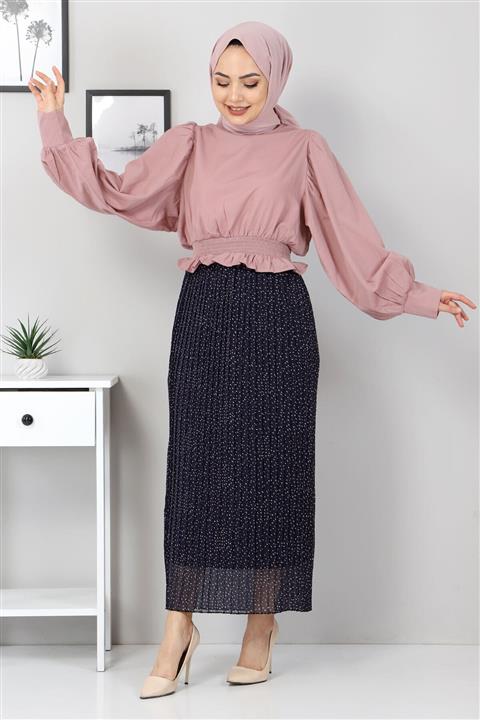 Tesettür Dünyası Beli Lastikli Bluz Tsd10540 Gül Kurusu