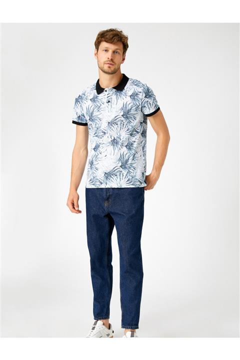 Koton Erkek Beyaz Polo Yaka Tshirt Baskılı Pamuklu