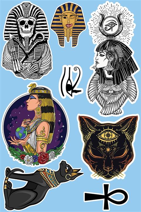 SilverStickers Antik Mısır Firavun Temalı Laptop Notebook Kask Çanta Sticker Etiket Seti