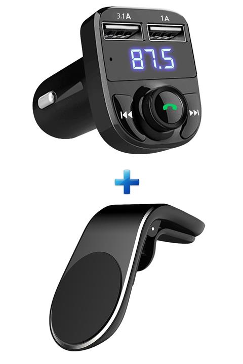 NOYİSKA Htc U12 Life Uyumlu Telefon 2li Aksesuar Seti Fm Transmitter Manyetik Mıknatıslı Telefon Tutucu