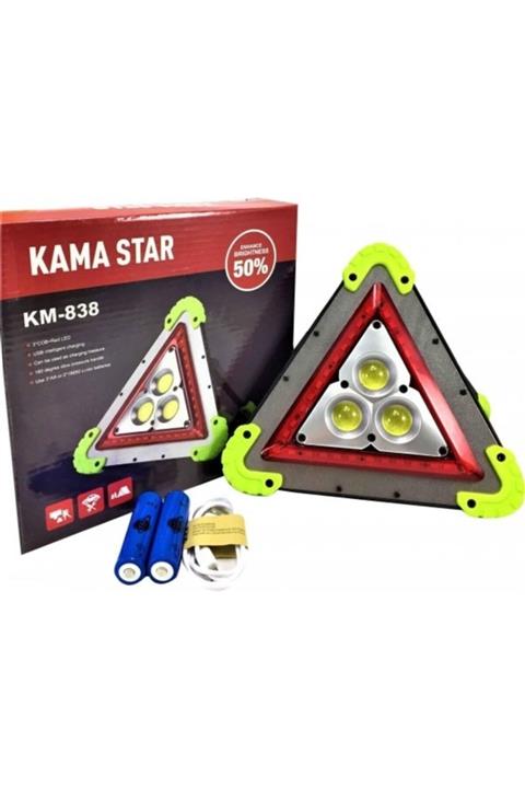 FLY BAZAAR Kama Star Işıklı Üçgen Reflektör Led Projektör Trafik Acil Durum Feneri Flaşör