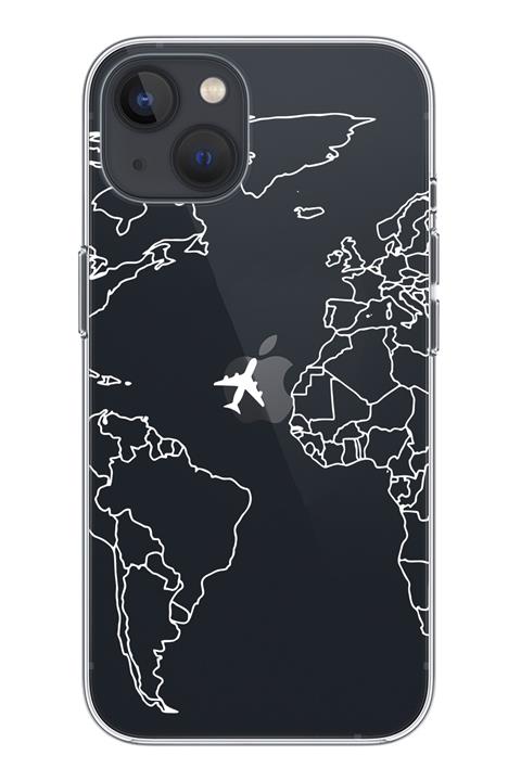 shoptocase Iphone 13 Şeffaf Çizgisel Dünya Haritası Desenli Telefon Kılıfı