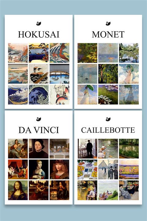 Özer Store Hokusai, Monet, Da Vinci, Caillebotte Seçkin Eserler Ünlü Tablolar Sticker Yapışkan Seti