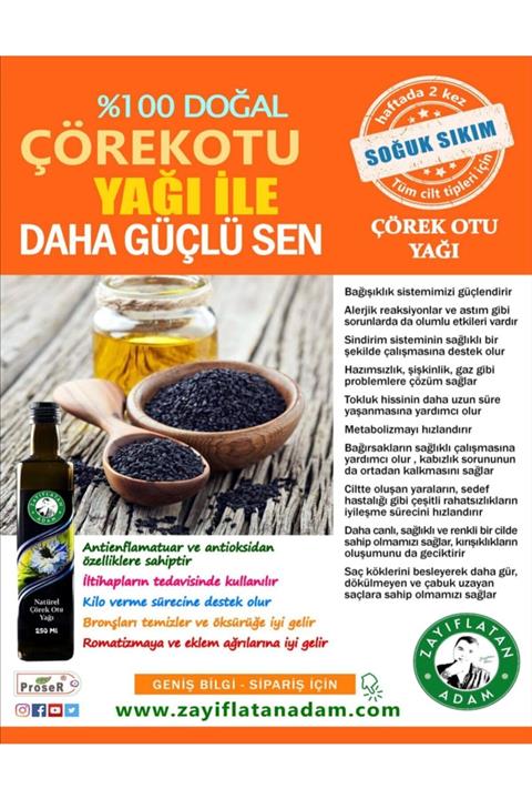 zayıflatan adam Proser Organik Çörek Otu Yağı ( 250 Ml)