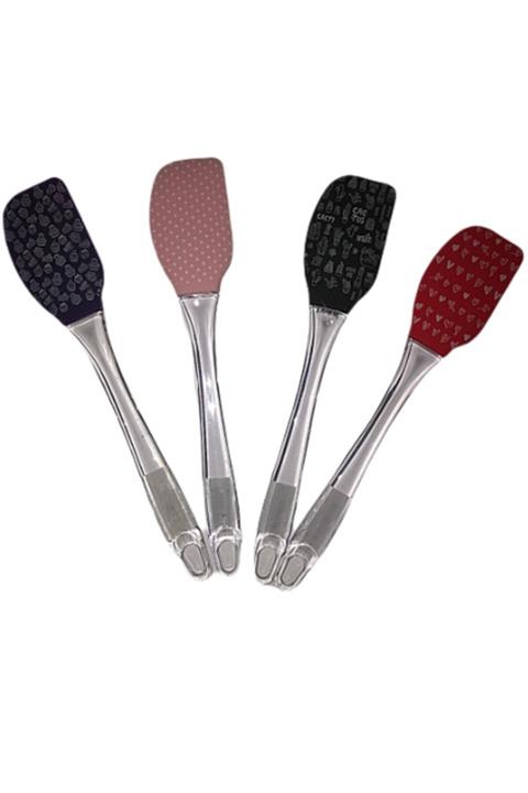 Soft Chef Premium 4lü Desenli Plastik Saplı Silikon Spatula