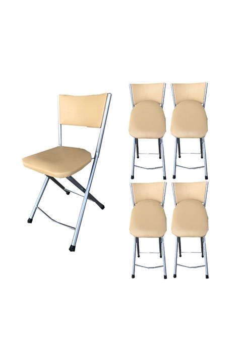 Orjinal merkez Portatif Katlanır Kamp Mutfak Bahçe Sandalyesi Krem 4 Adet