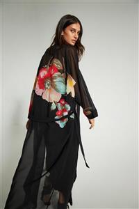 BLUECAT Siyah Çiçek Desenli Kimono Km0063