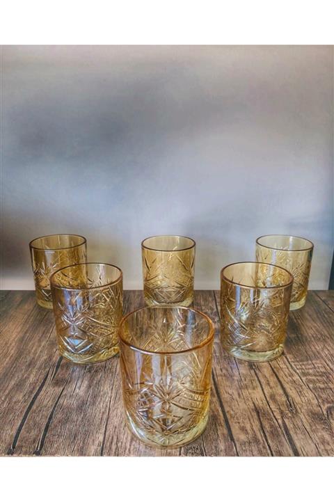 PAPATYAMDEKOR ZÜCCACİYE Kesme Kristal Gold Viski Bardağı 6 Adet 345cc