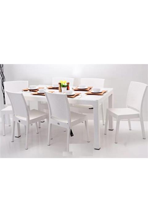 Sadık Plastik SP Beyaz Capissi Rattan Masa Takımı 90*150