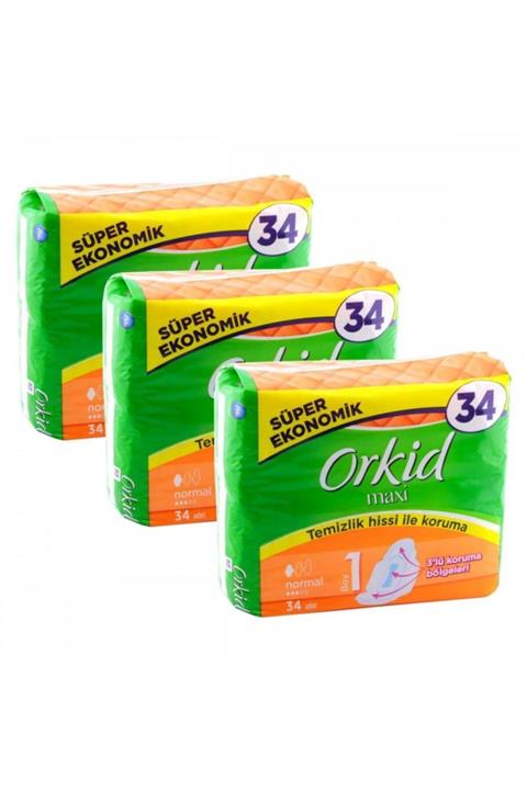 Orkid Maxi 4'lü Normal 34'lü X 3 Adet
