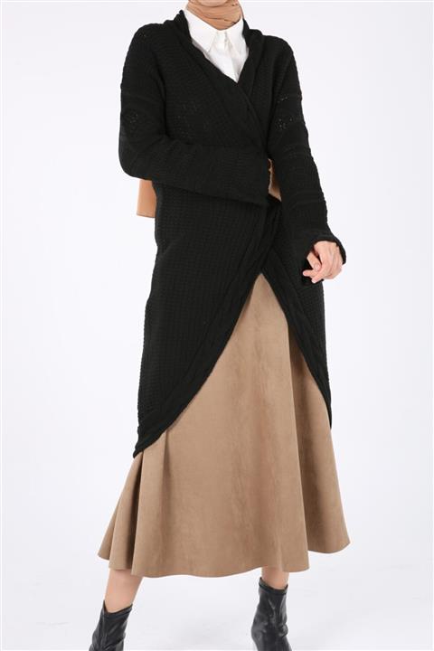 ALLDAY Siyah Örgülü Uzun Triko Hırka