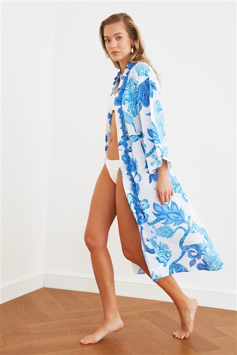 TRENDYOLMİLLA Mavi Püskül Detaylı Kimono&Kaftan TBESS21KM0020