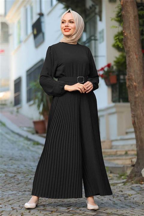Neva Style Kemerli Siyah Tesettür Tulum 10347s