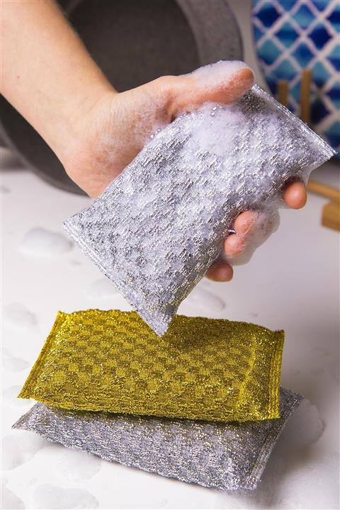 MyNilla Shiny Bulaşık Ovma Süngeri 3' Lü Paket Metalik Bulaşık Teli, Telli Sünger