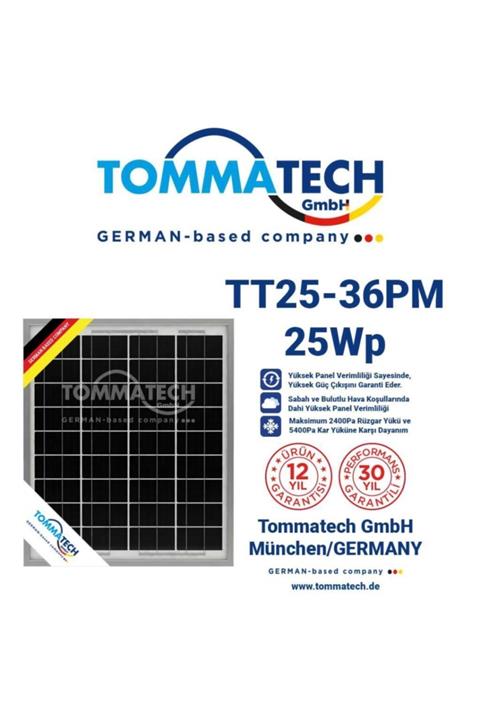Tommatech Monokristal Solar Güneş Paneli 25 Watt