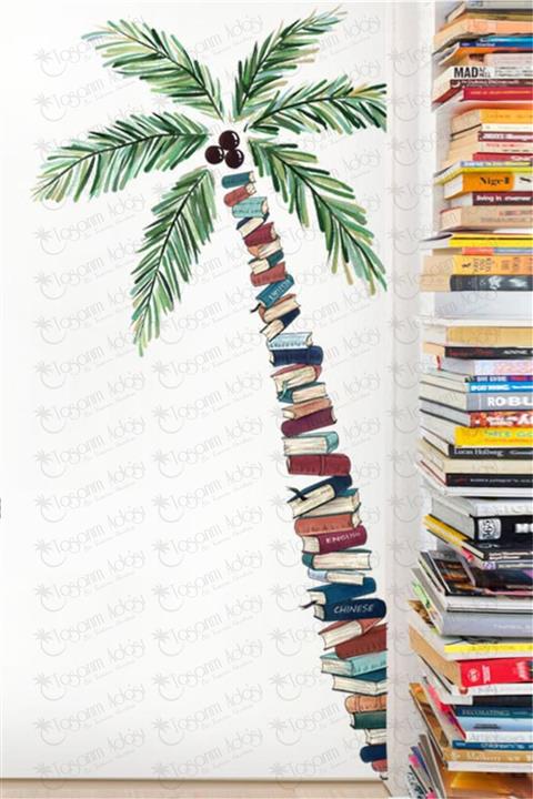 Tasarım Ada'sı Palmiye Kitap Ağaçı Çocuk Odası Duvar Sticker
