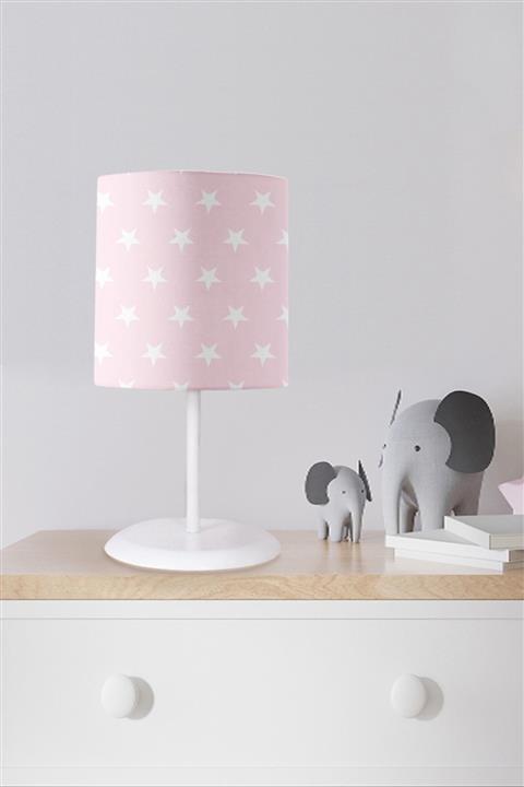Evmila Pembe Zeminde Beyaz Yıldızlar Çocuk Odası Abajur