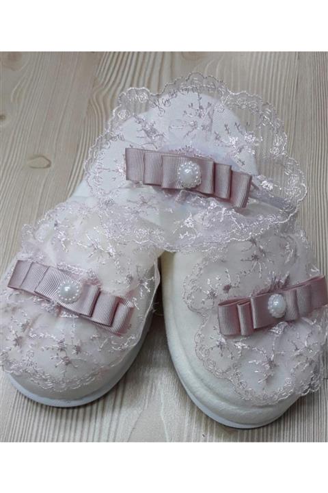 Dorya Pembe İncili Lohusa Terlik Taç Takımı