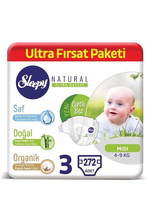 Sleepy Natural Bebek Bezi 3 Numara Midi Ultra Fırsat Paketi 272 Adet