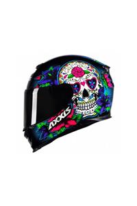 AXXIS Eagle Sv Mexıcan Skull A1 Matt Black Blue Motosiklet Kask