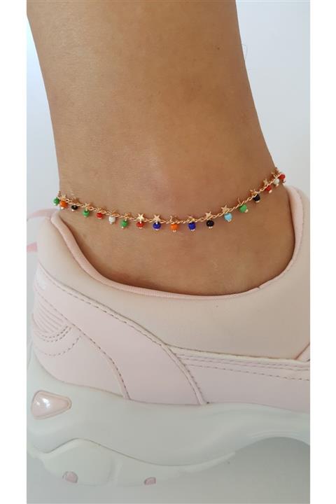 Lenaca Cam Boncuklu Yıldızlı Çelik Halhal