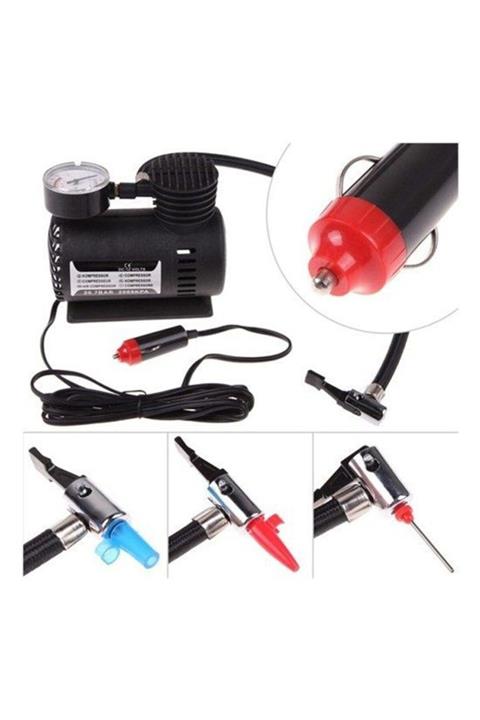 FLY BAZAAR Air Mini Hava Kompresörü Basınç Göstergeli Araç Lastik Şişirme Ve Onton Araç Bakım Seti Hediyeli