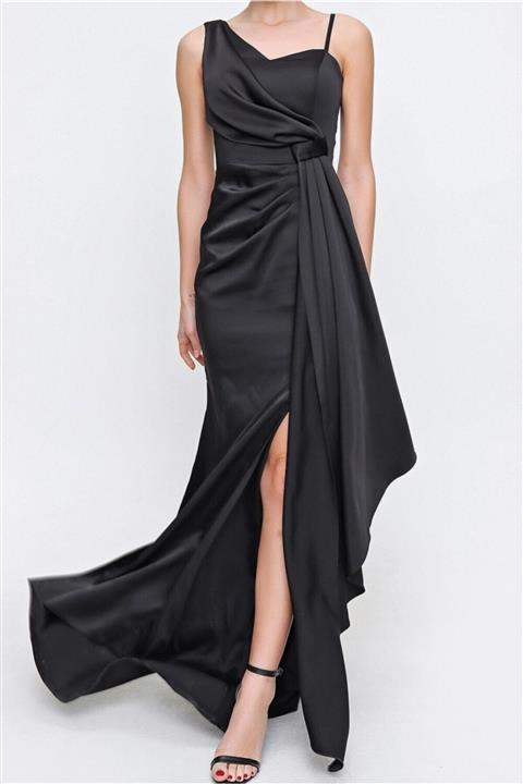 ZEROPOINT Kadın Siyah Saten Elbise