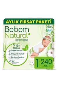 Bebem Natural Bebek Bezi 1 Beden Yenidoğan Aylık Fırsat Paketi 240 Adet